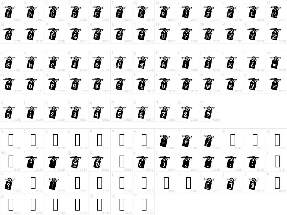 Letter Hanger JG Character Map