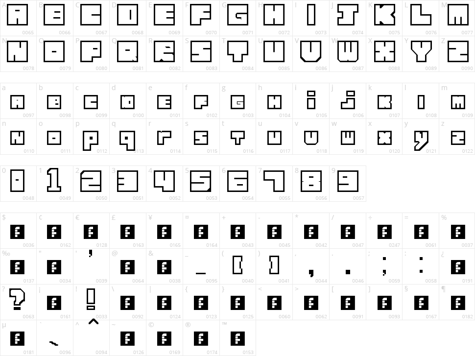 Lettres cubiques Character Map