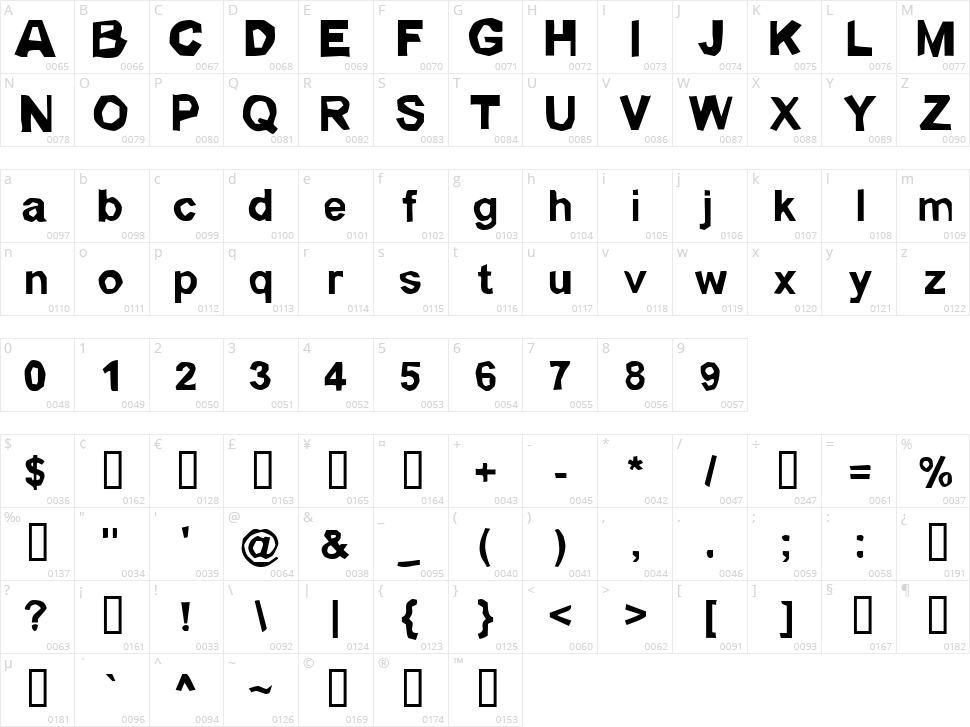 Lickspittle Character Map
