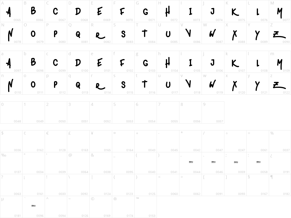 Ligera Rouden Character Map