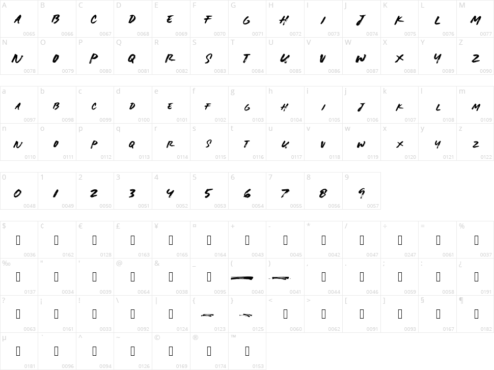 Lightbrush Character Map