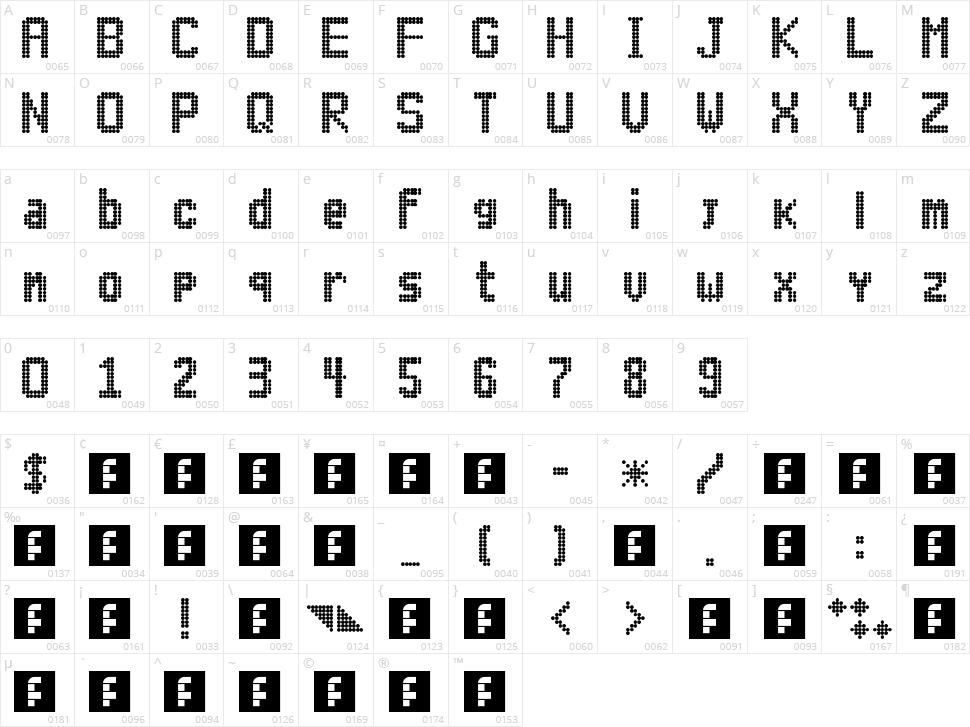 Lightdot 11x6 Character Map