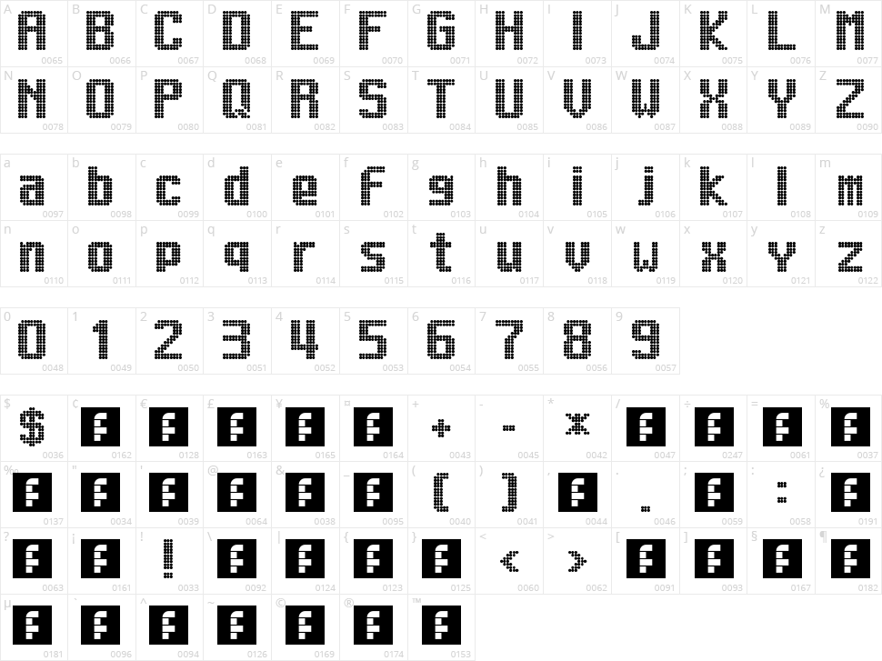 Lightdot 13x9 Character Map