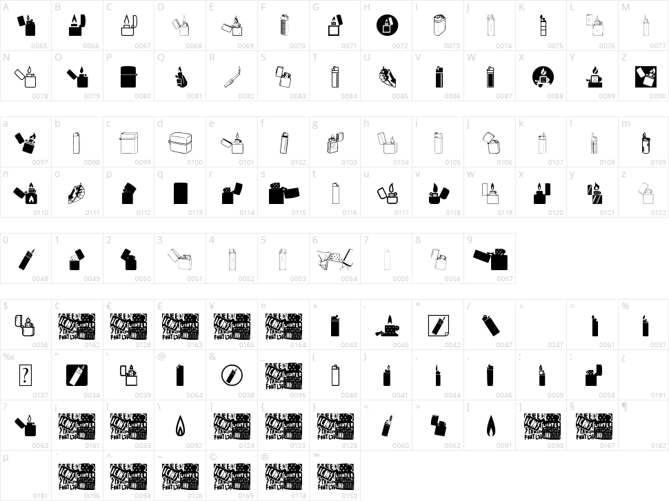 Lighter Icons Character Map