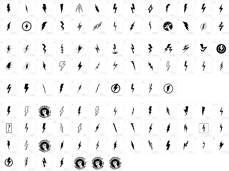 Lightning Bolt Character Map