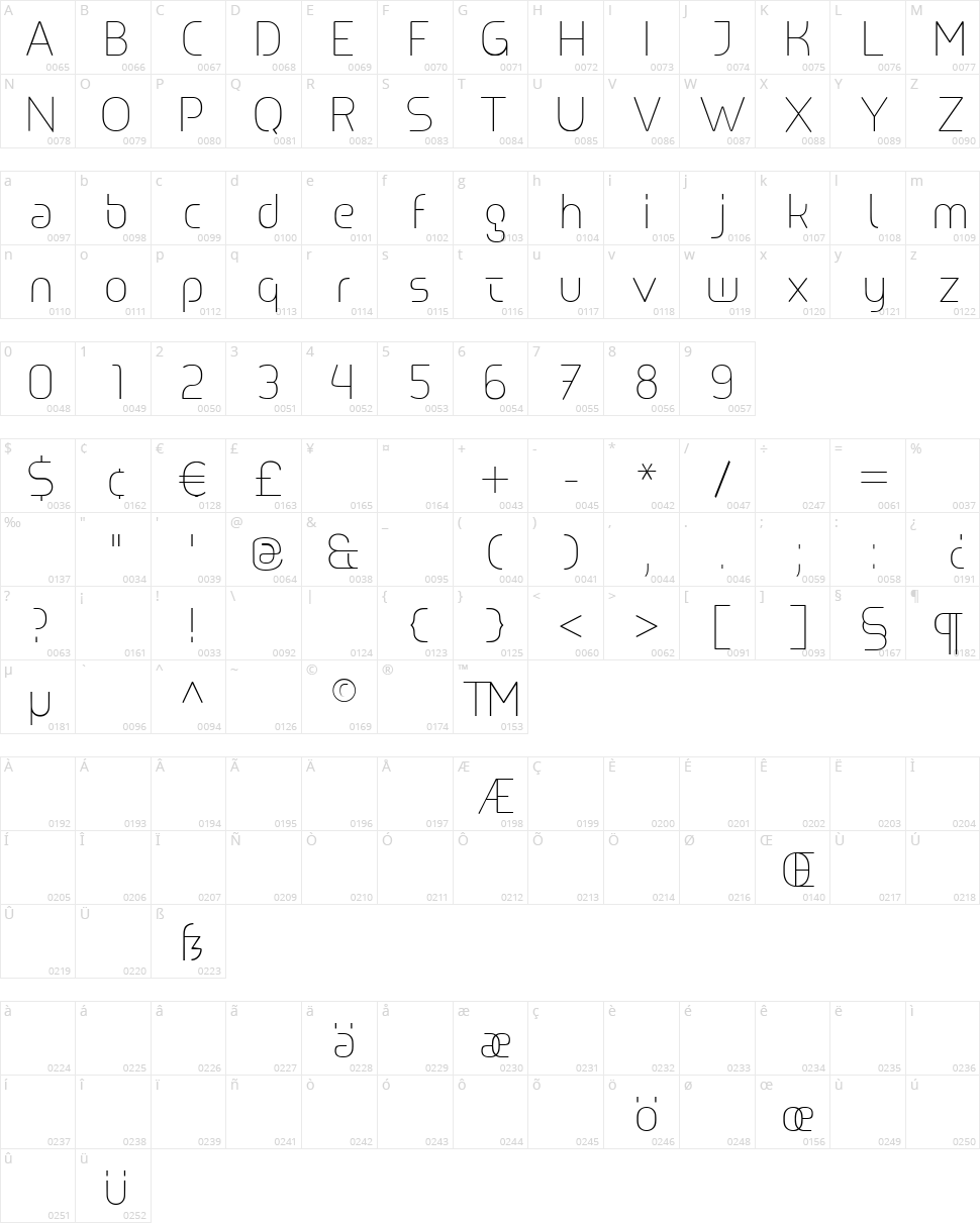 Line UltraLight Character Map
