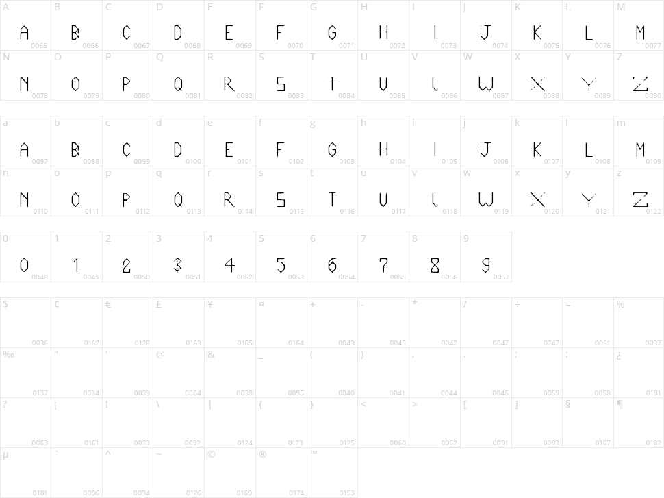 Liner 34 Character Map