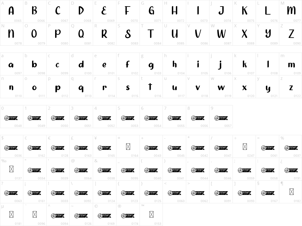 Little One Character Map