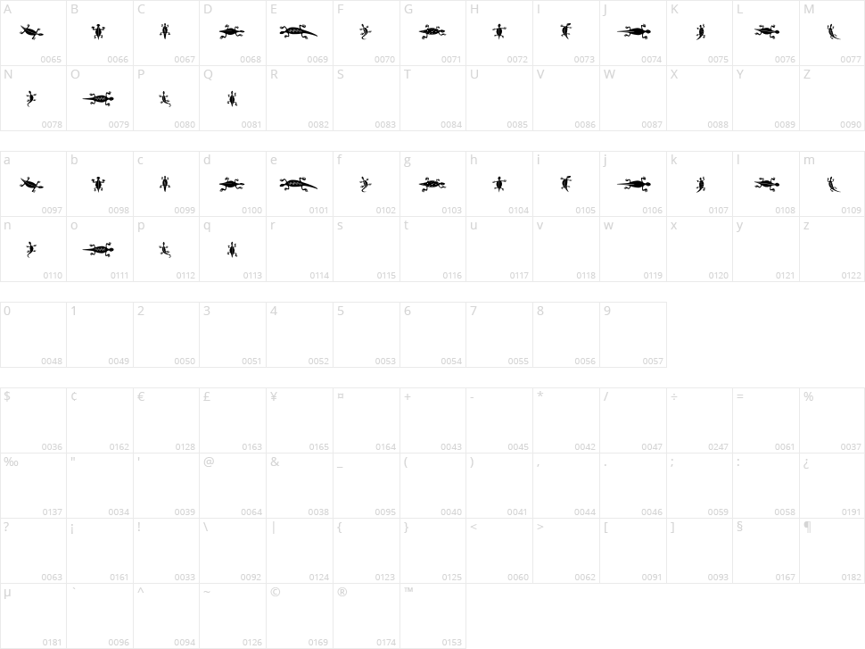 Lizards Character Map