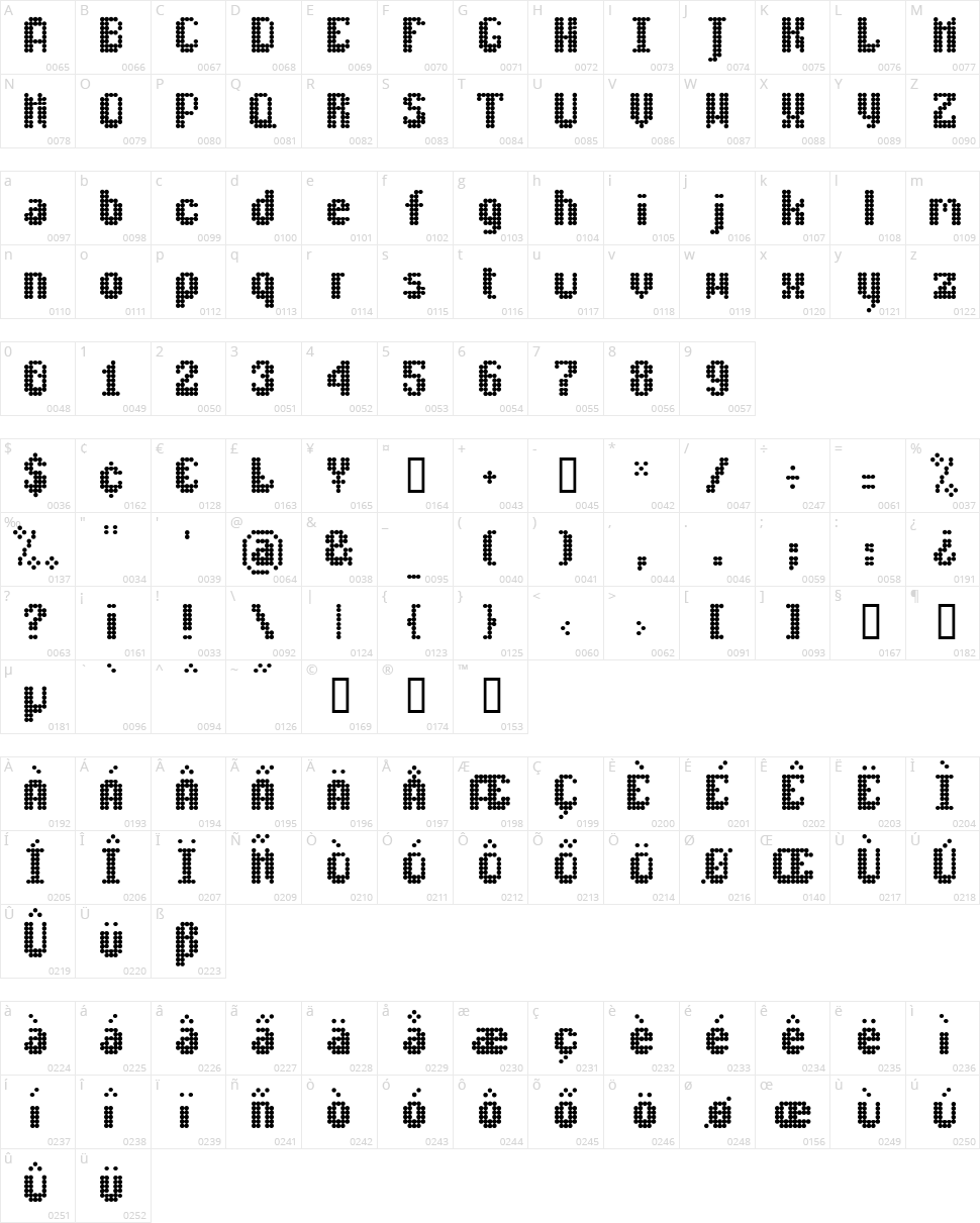 LL Disco Character Map