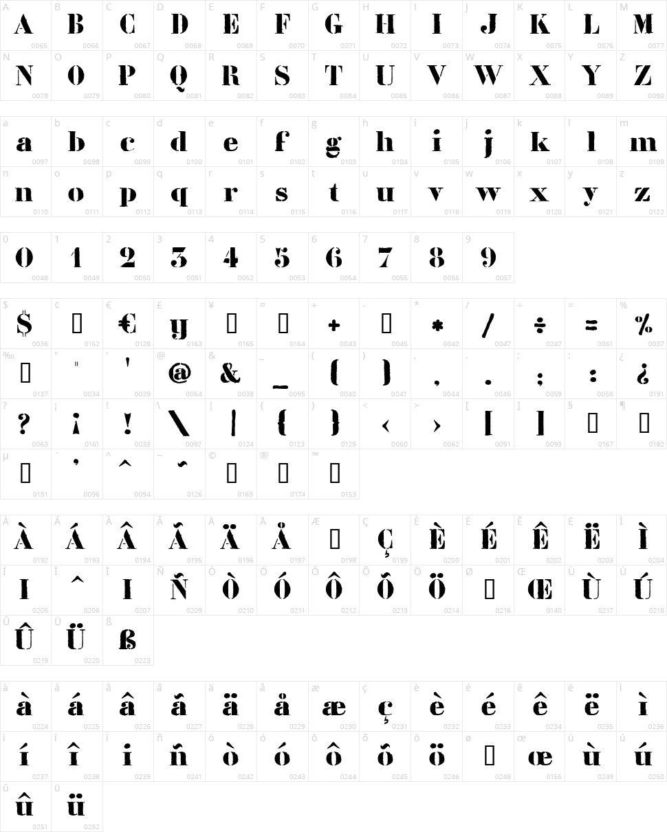 LL Liberte Character Map