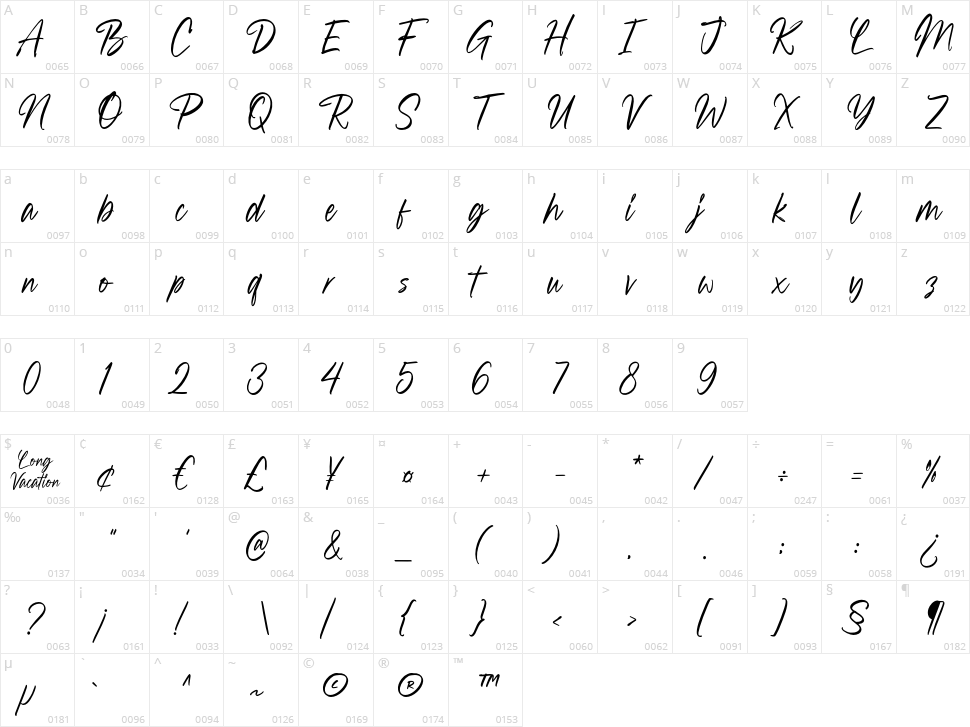 Long Vacation Character Map