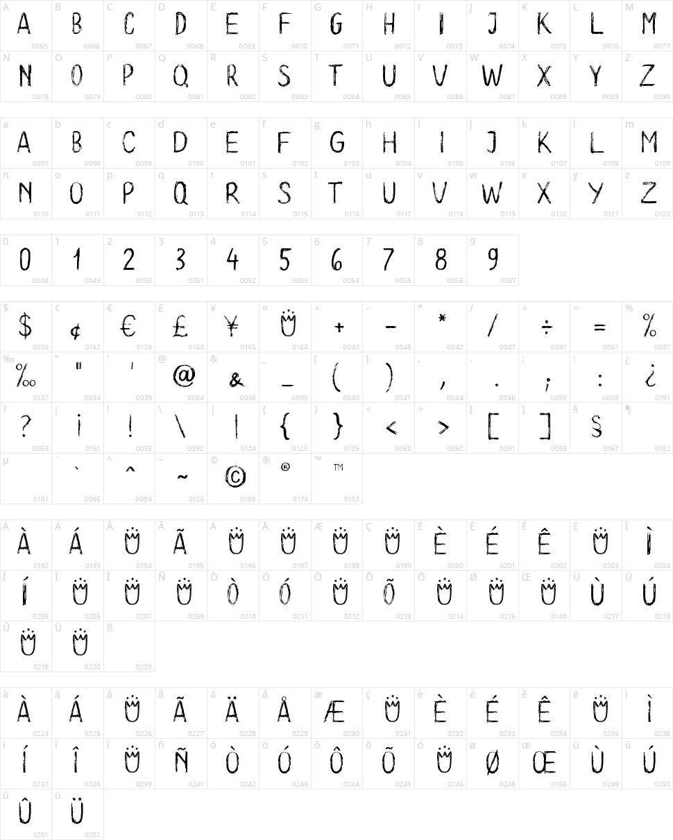 Long Clam Character Map