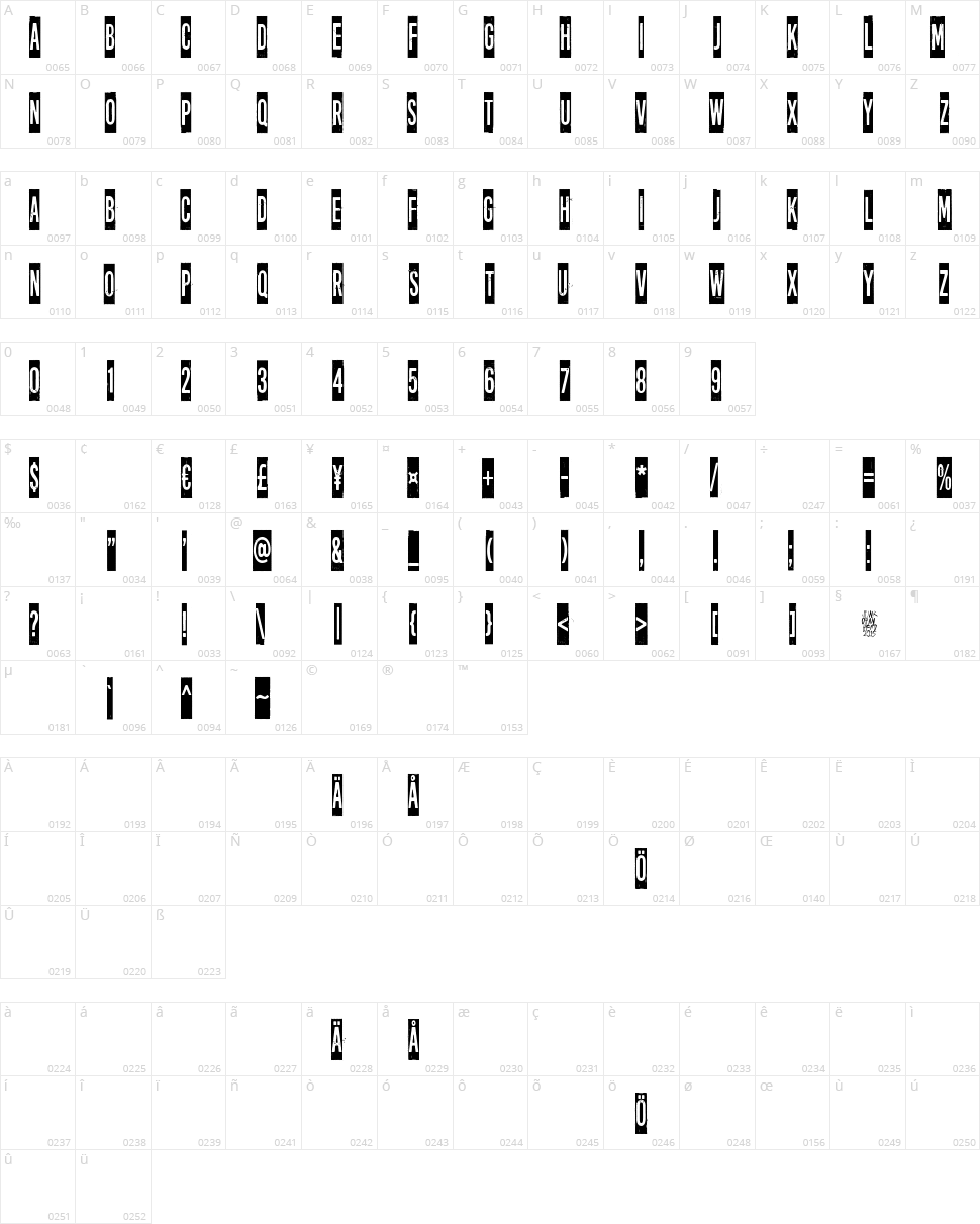 Long distance call Character Map