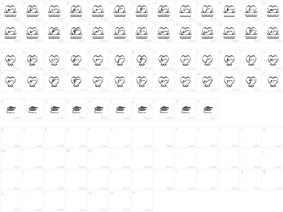 Love Pendant Monogram Character Map