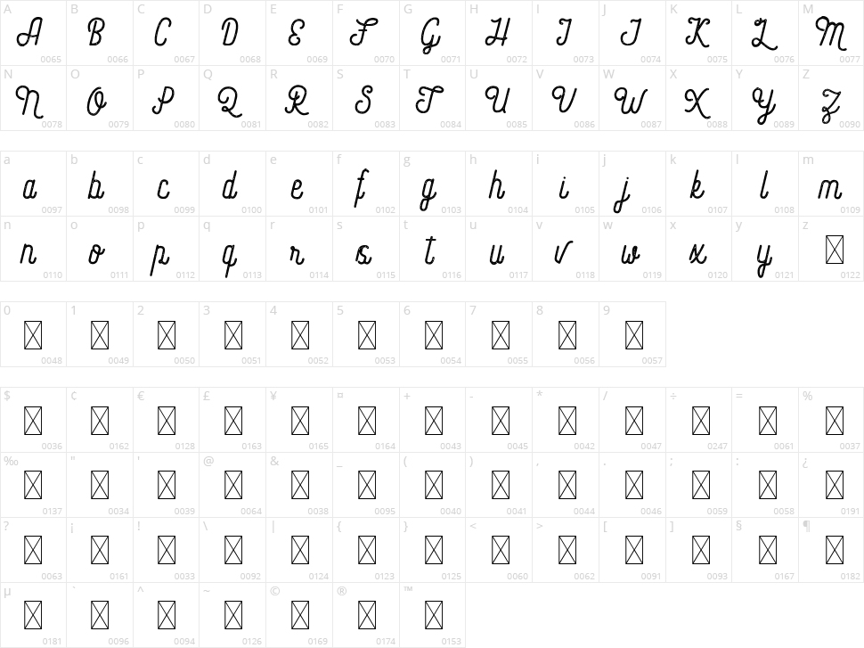 Loveolline Rough F Character Map