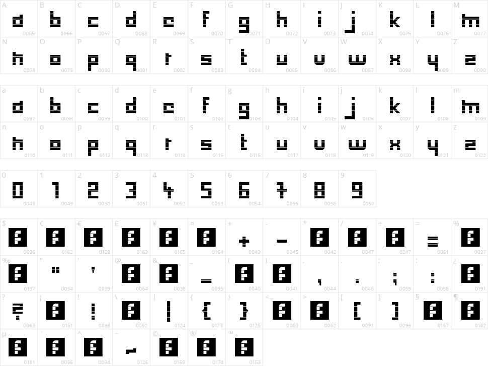 Low Down Cut Character Map