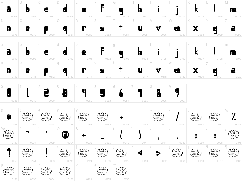 Lower-Optic Fibercase Character Map