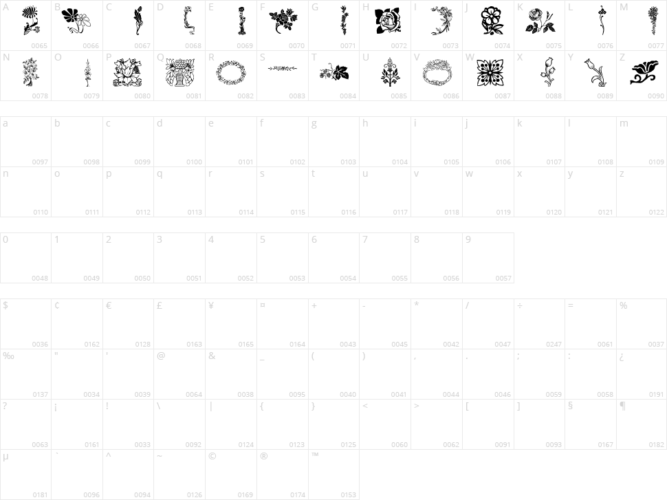 LP Flowers 1 Character Map