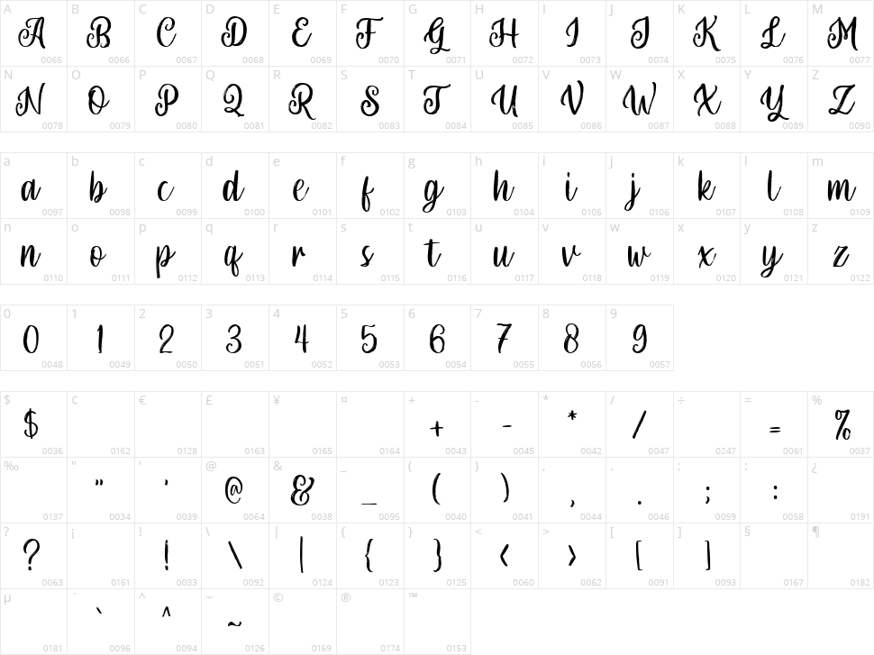 LS Olive 01 Script Character Map