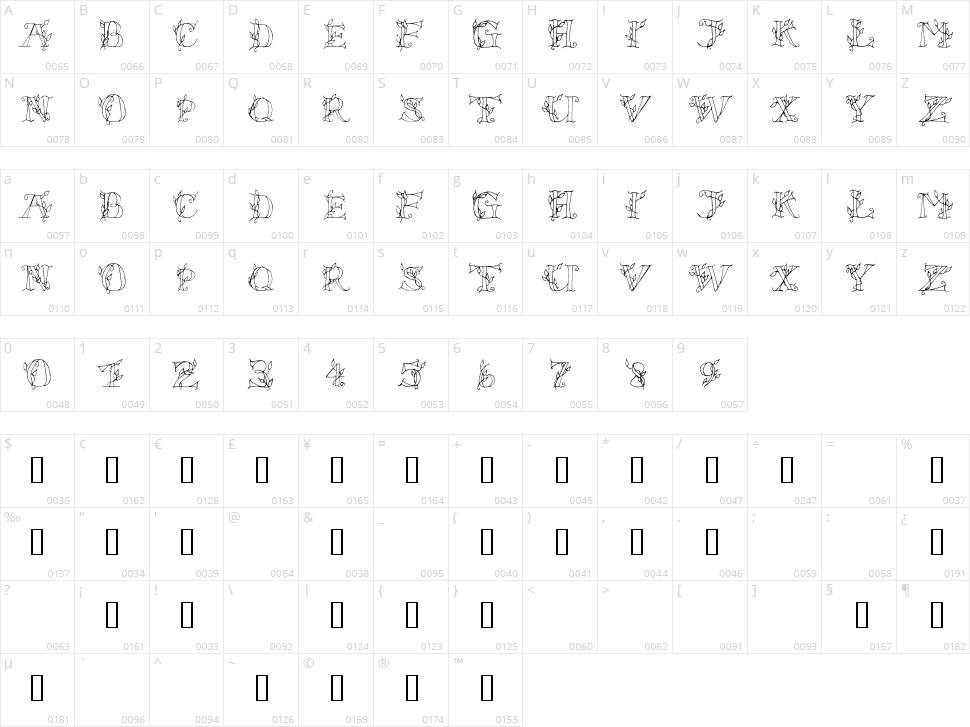 LS Leaves Character Map