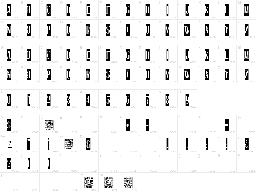 Luxury & Decadence Character Map