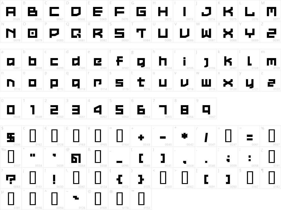 LVDC Common2 Character Map