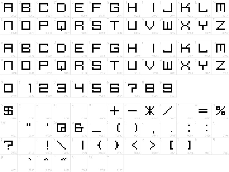 M39 Squarefuture Character Map