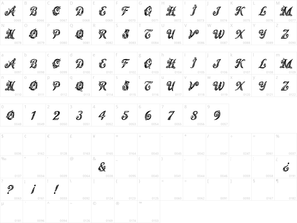 Magic Fleurons Character Map