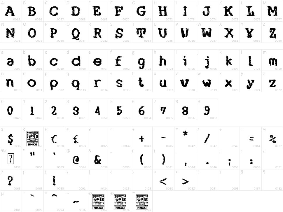 Maquina 374 Character Map