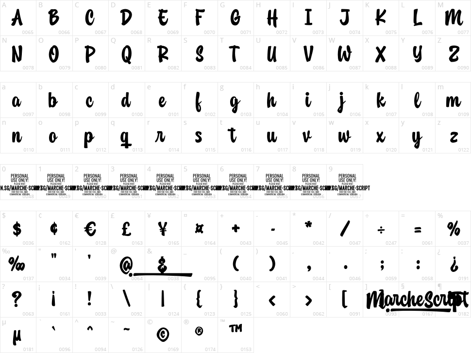 Marche Script Character Map