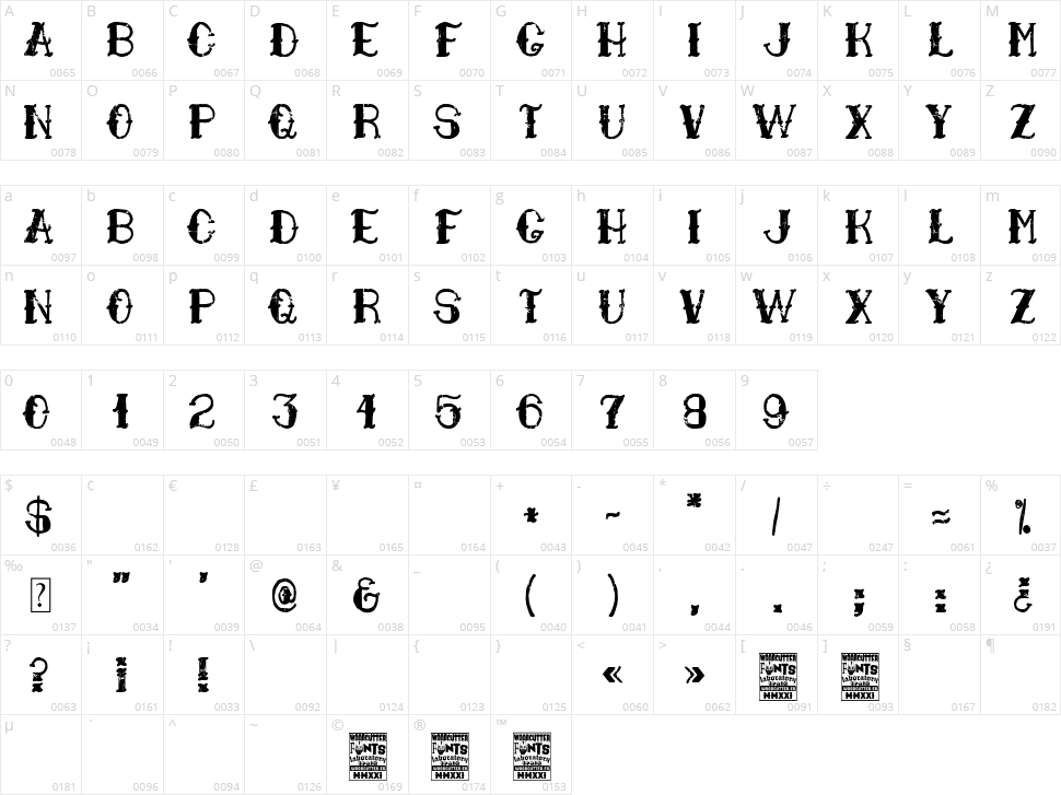Marinero Tatuado Character Map