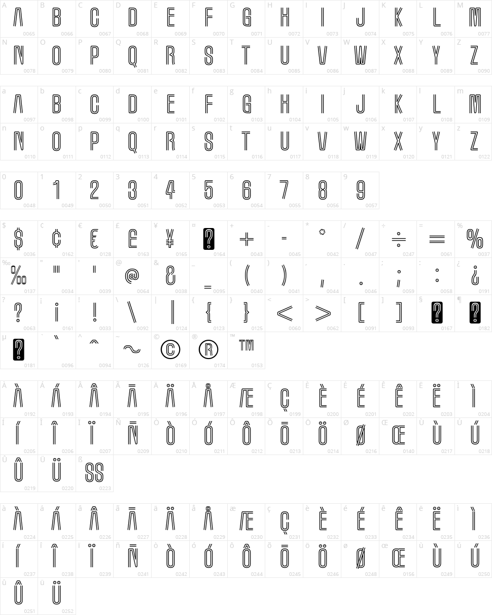 Marquee Moon Character Map