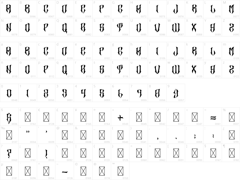 Masexa Font Character Map