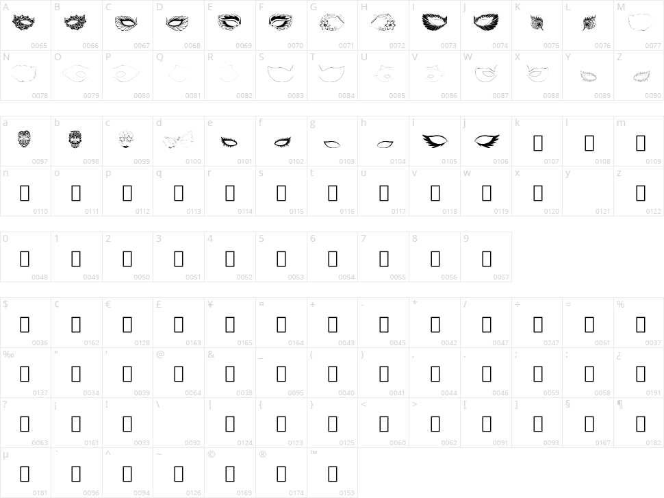 Maskby EBO Character Map