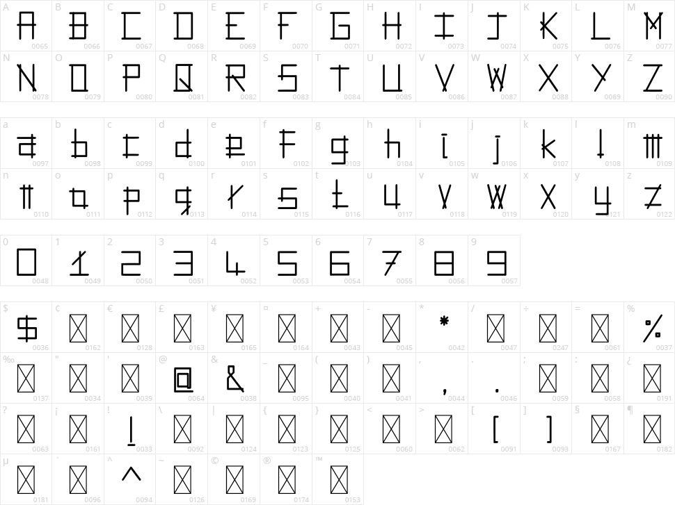 Match Sticks Character Map
