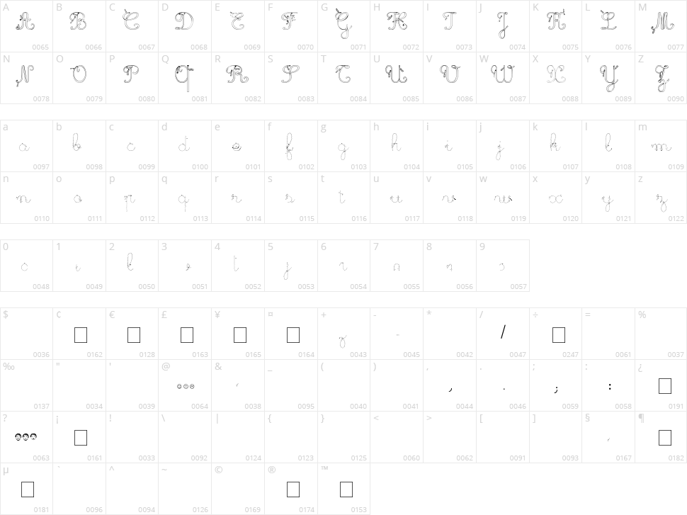 Maternellecolor Trace Cursive Character Map