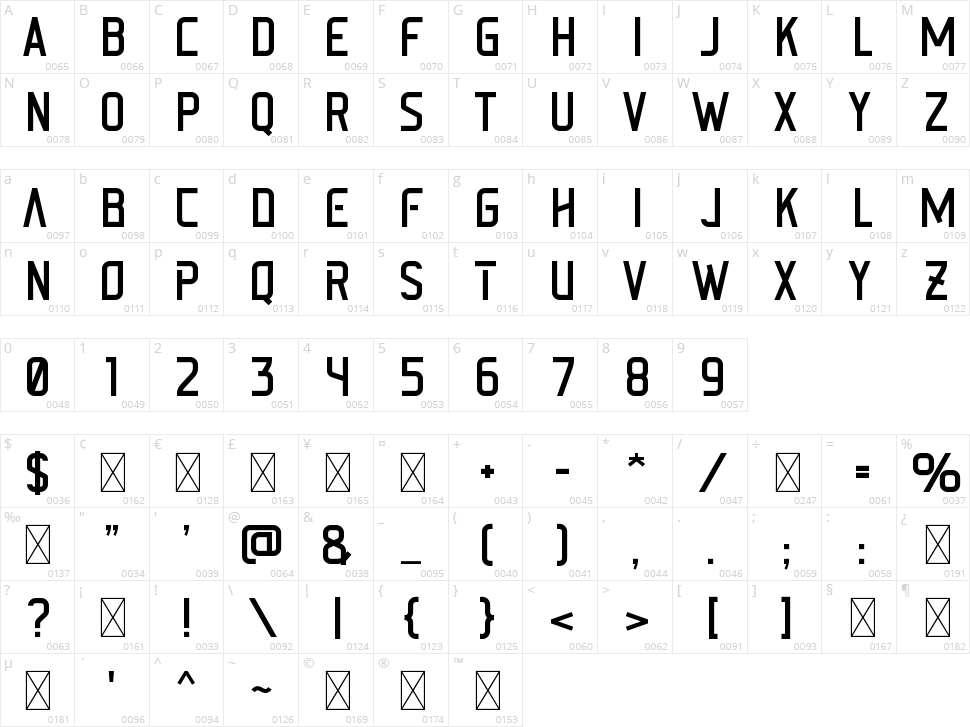 Matricode Character Map