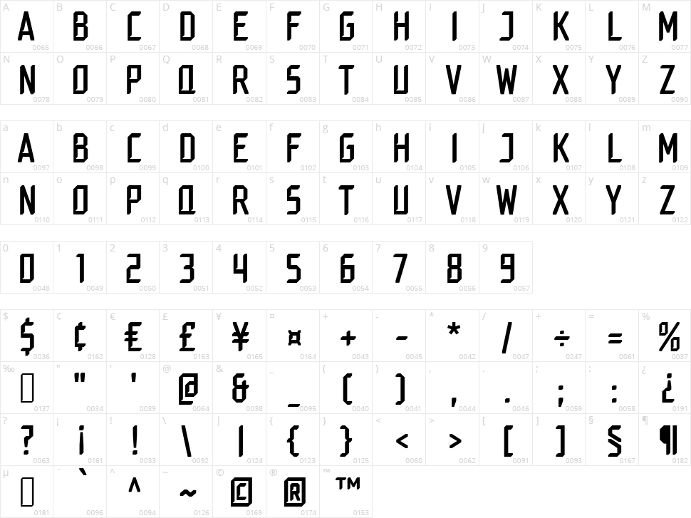 MD Dasher Character Map