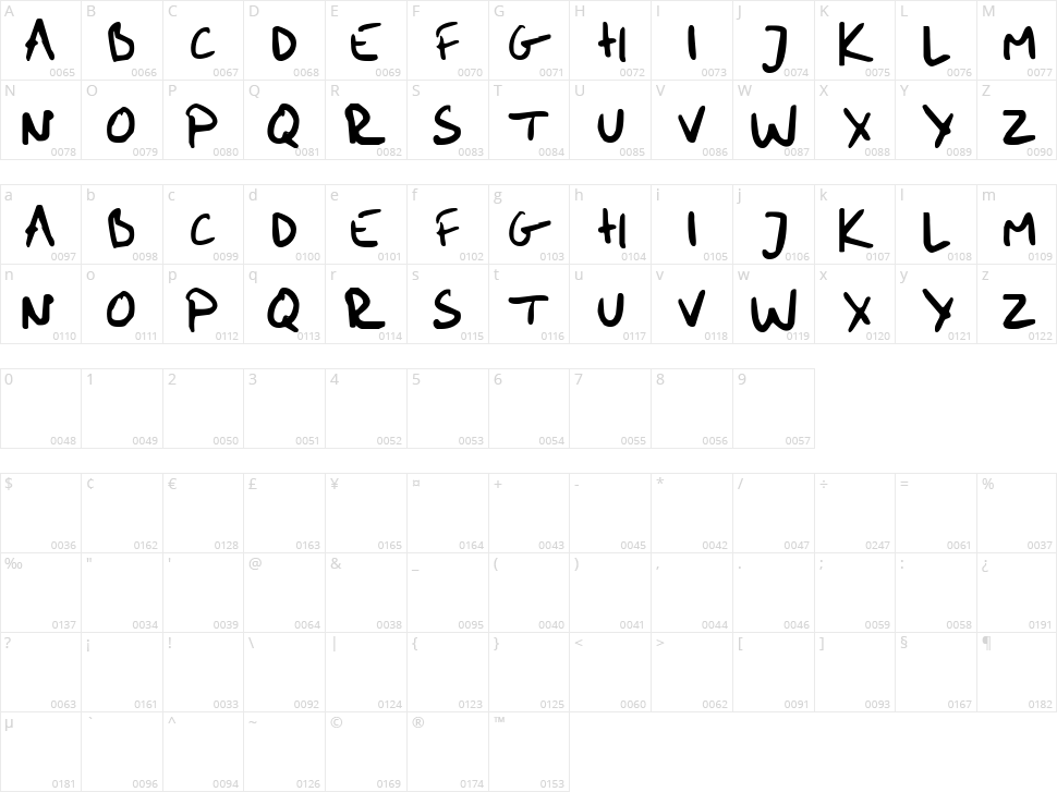 Me Handwritin Bold Character Map