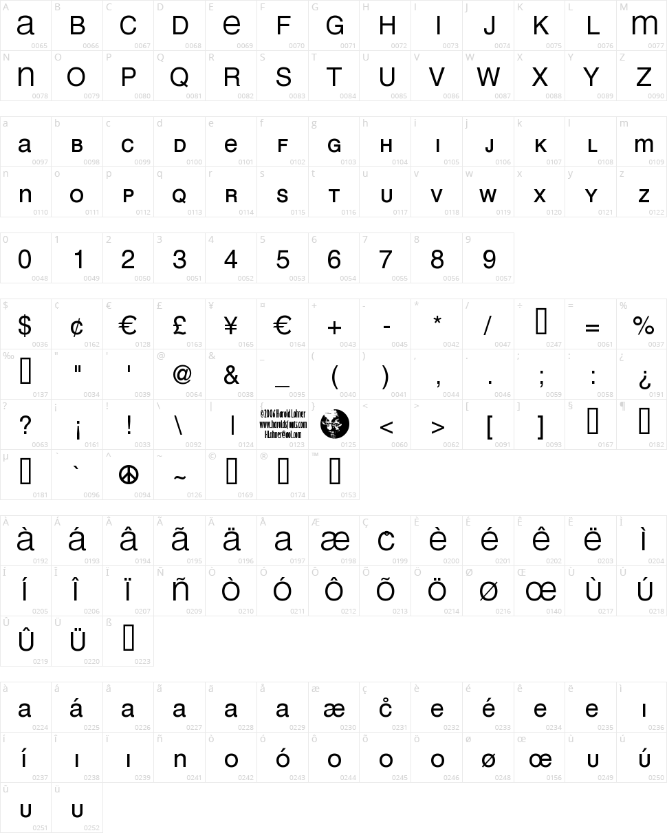 Mean 26 Sans Character Map