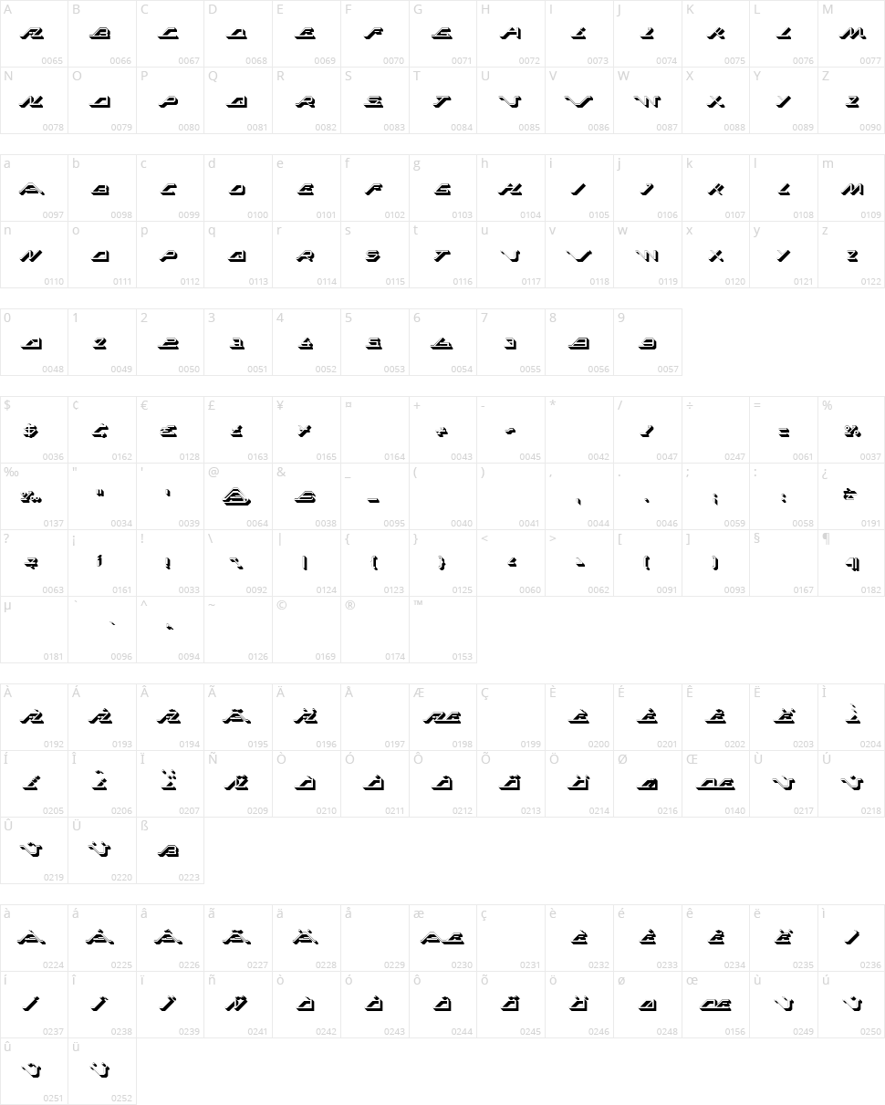 Mega Slant Line Character Map