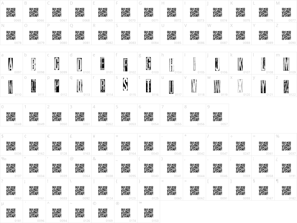 Metal Block Tango Character Map