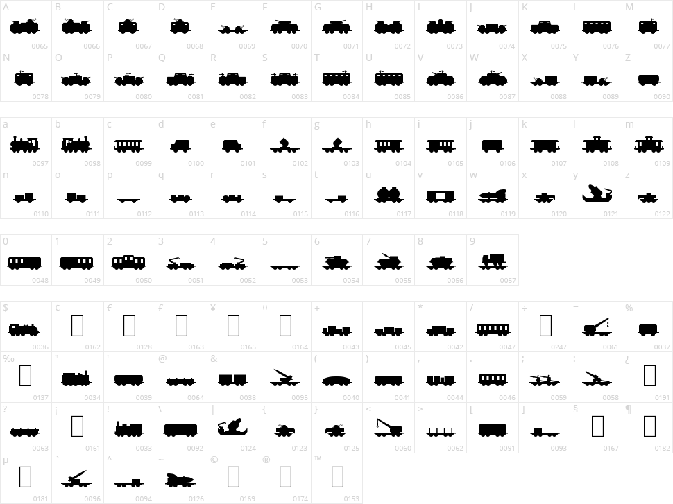 MilTrain Character Map