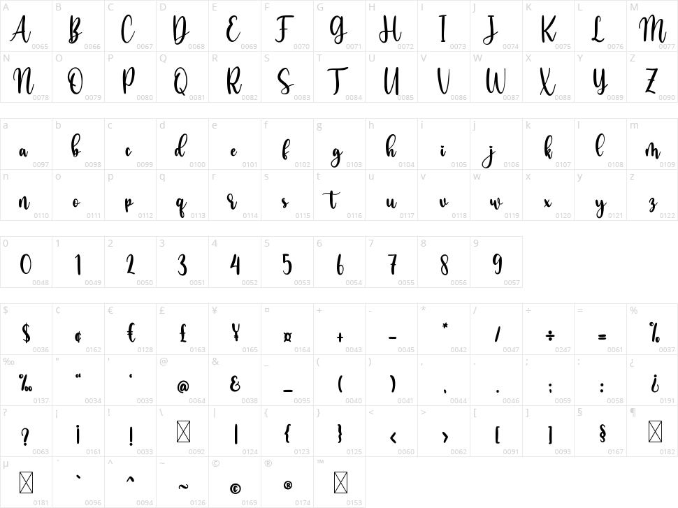 Miss Arrow Character Map