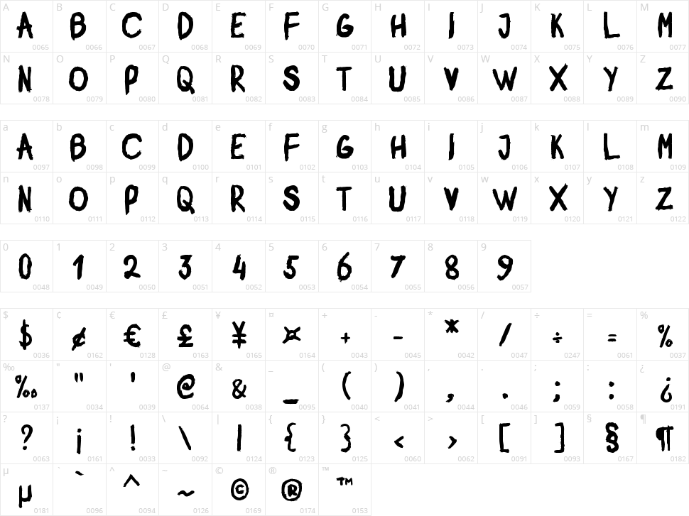 Mister Brush Character Map