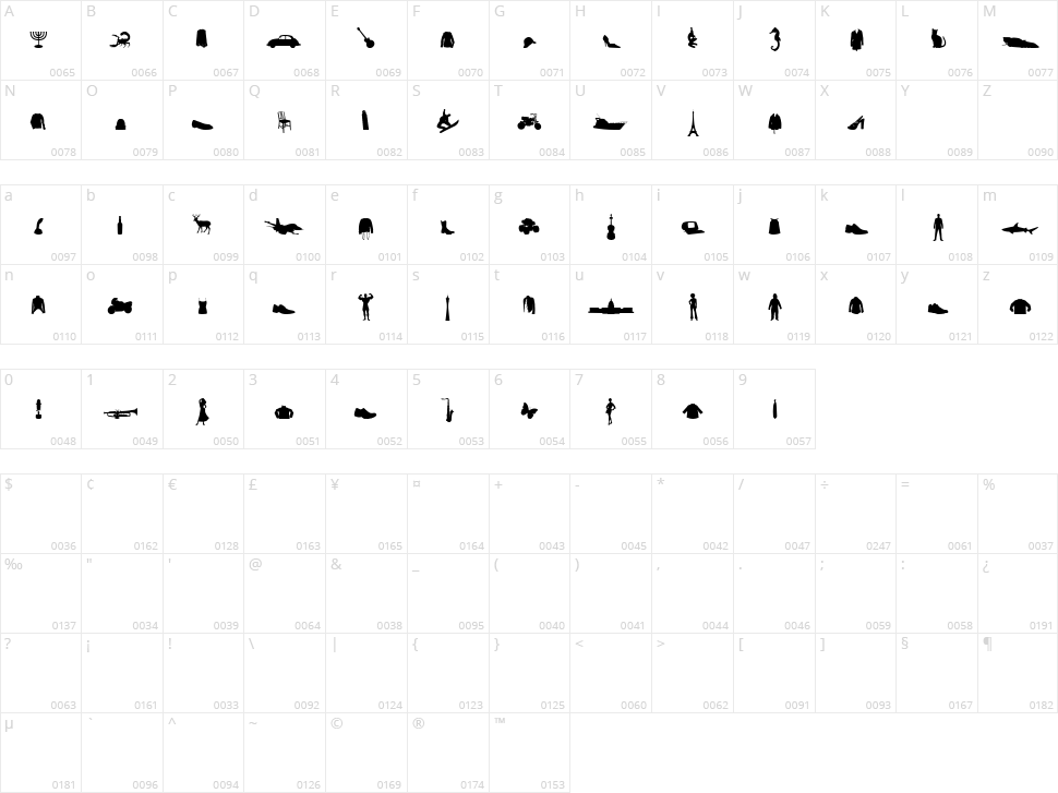 Mixed Silhouettes Free vol 2 Character Map
