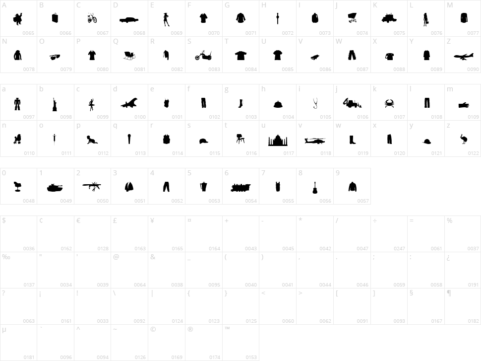 Mixed Silhouettes Free vol 3 Character Map