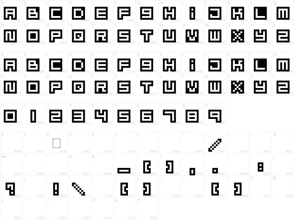 Mizu Font Alphabet Character Map