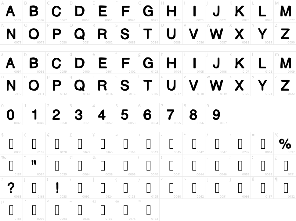 MJ Letter 2 Character Map